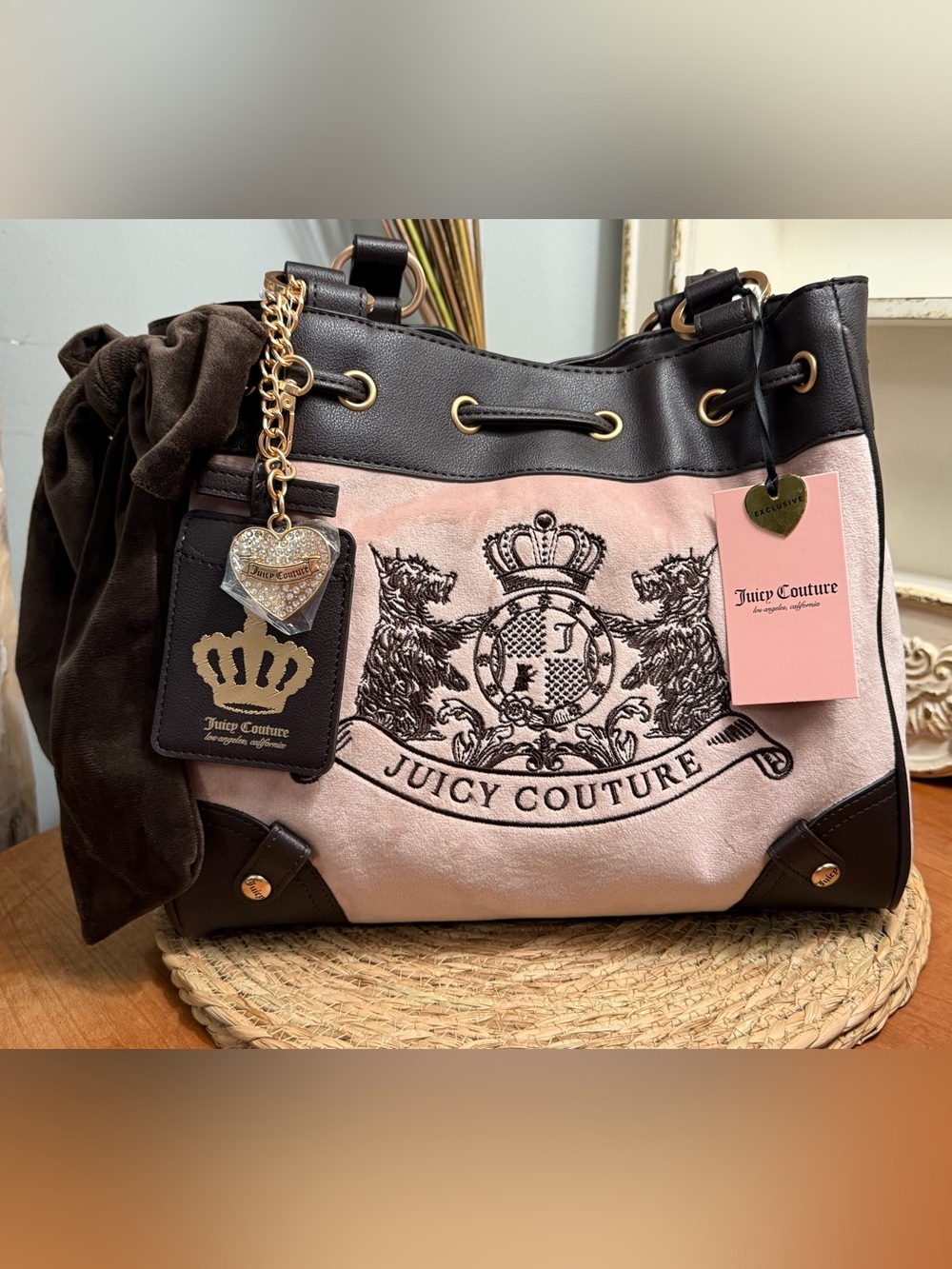 Juicy Couture Scottie Dogs DayDreamer Tote in Dusty Blush w/ Crown Tag & 🧡 Charm